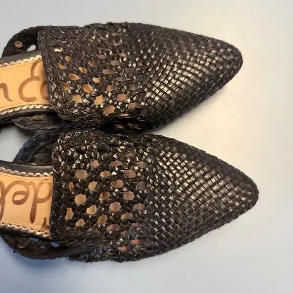 Sam Edelman Woven Black Leather Clara Mules Slip-On Flats Sz 8.5 - Picture 3 of 13